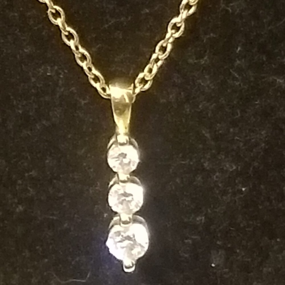 MAYORS BIRKS .50 TRIOLOGY 3 ROUND DIAMOND SOLITAIRE 18k CHAIN PENDANT NECKLACE